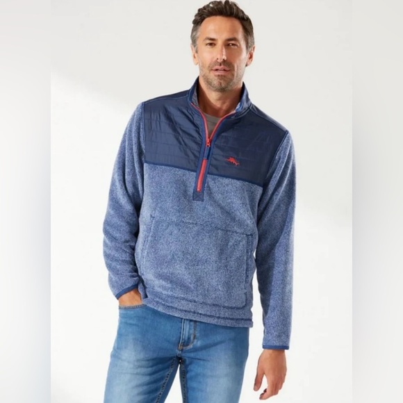 Tommy Bahama Other - Tommy Bahama Big & Tall Sz 2XLB Hybrid Quilted Fleece 1/2 Zip Pullover Blue Red